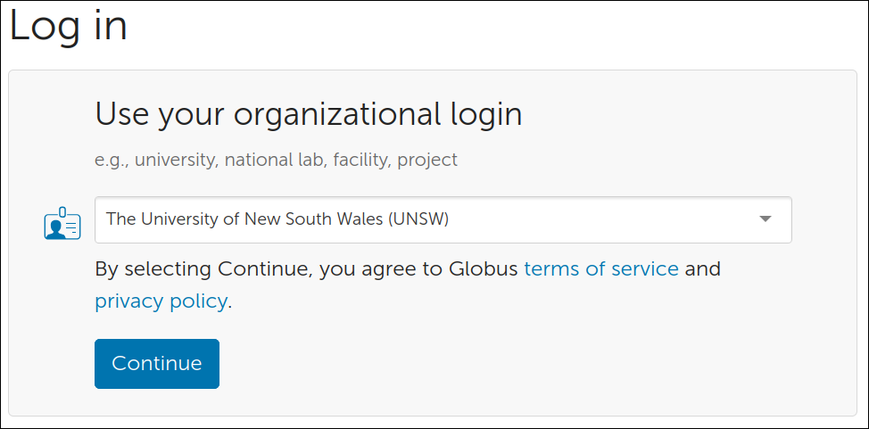 Globus sign-on screen